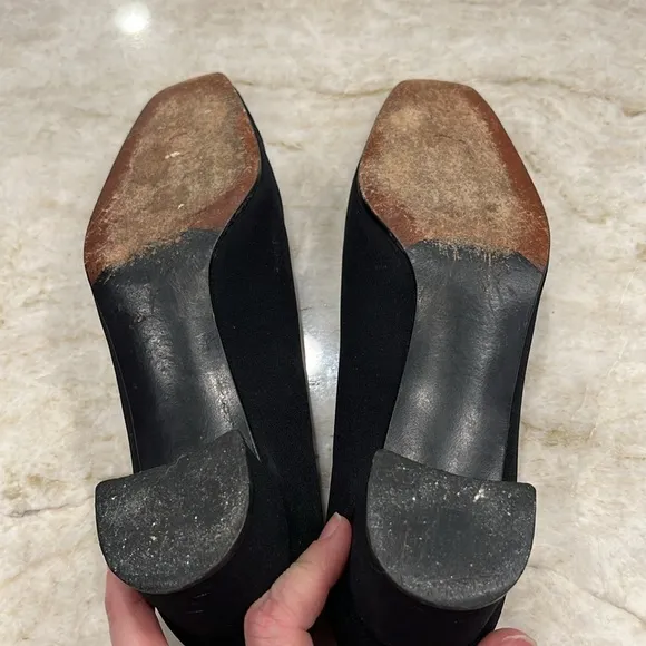 VINTAGE Stuart Weitzman | Square Toe Block Heels | Black Fabric | 7 Narrow