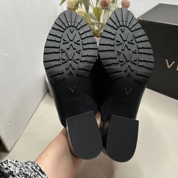 Vionic Claremont Chunky Heel Leather Mules Shoes Black I8651L3001 Women 7M NWB