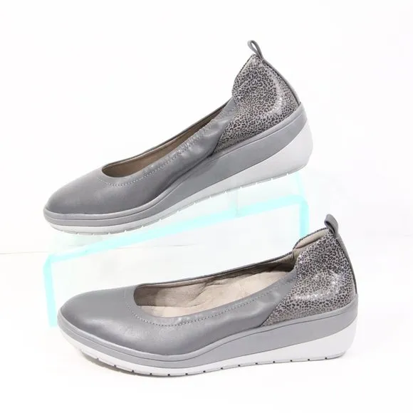 Vionic Jacey Wedge Shoes Women Slip on Comfort 8 wide Gray Leather