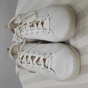 Vionic Shoes Womens sz 7.5 White Leather Gold Trim Paisley Sneaker