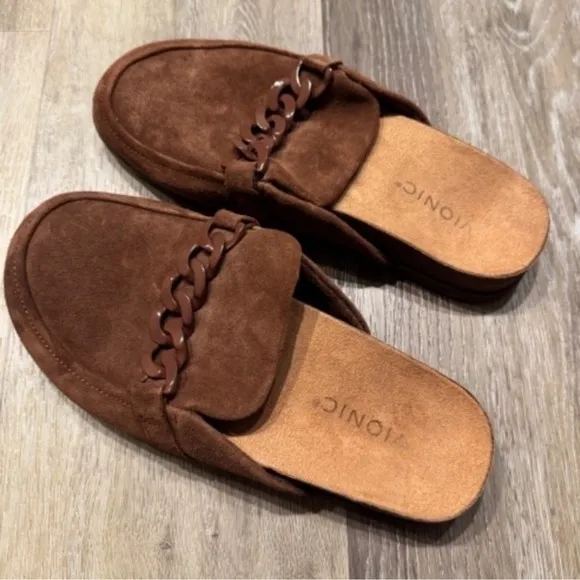 Vionic Suede Chain Accent Mules Comfortable Slip On Loafers Size 8.5