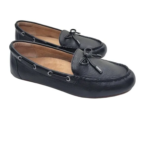 Vionic Women's Honor Virginia Black Leather Loafers, Boat Shoes Size 8