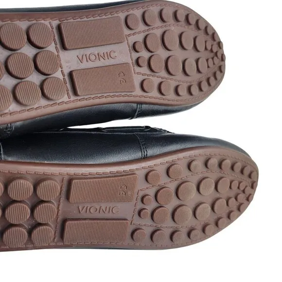 Vionic Women's Honor Virginia Black Leather Loafers, Boat Shoes Size 8