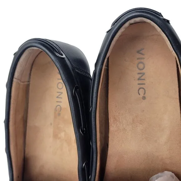 Vionic Women's Honor Virginia Black Leather Loafers, Boat Shoes Size 8