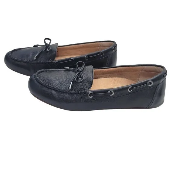 Vionic Women's Honor Virginia Black Leather Loafers, Boat Shoes Size 8