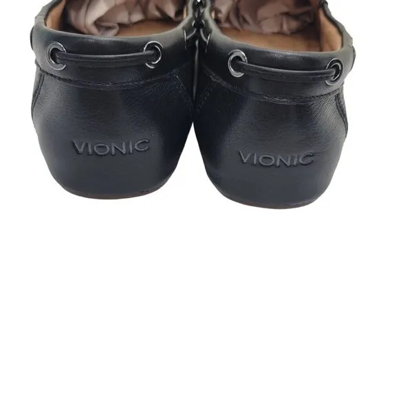 Vionic Women's Honor Virginia Black Leather Loafers, Boat Shoes Size 8