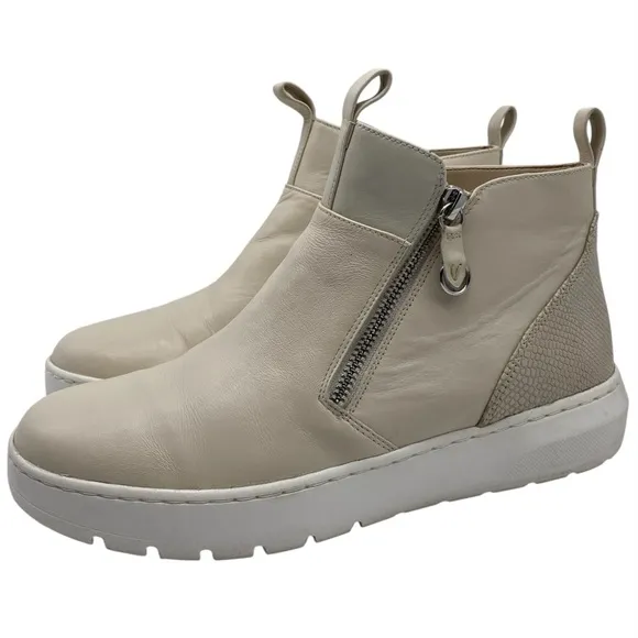 Vionic Womens Shoes Brinkley Sneaker Booties Sz 8 Cream Leather Ankle Zip Casual