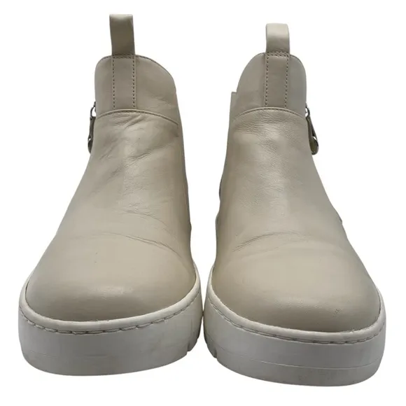 Vionic Womens Shoes Brinkley Sneaker Booties Sz 8 Cream Leather Ankle Zip Casual