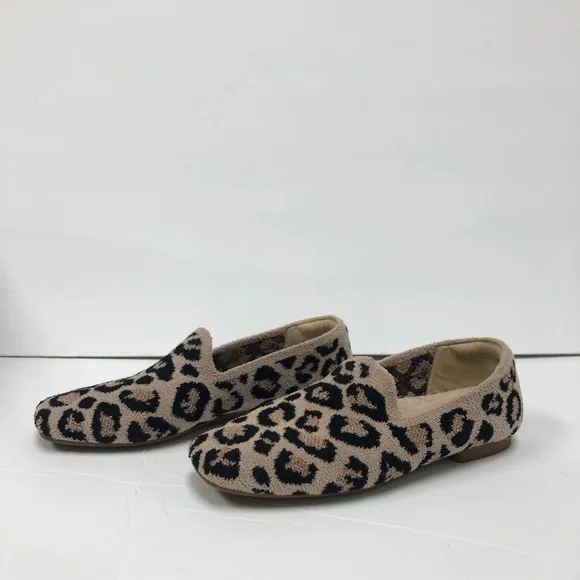 Vivaia Terry Leopard Brown Camel Women Flat Loafers Size 5 (35 Euro) NWOB
