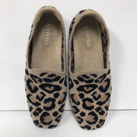 Vivaia Terry Leopard Brown Camel Women Flat Loafers Size 5 (35 Euro) NWOB
