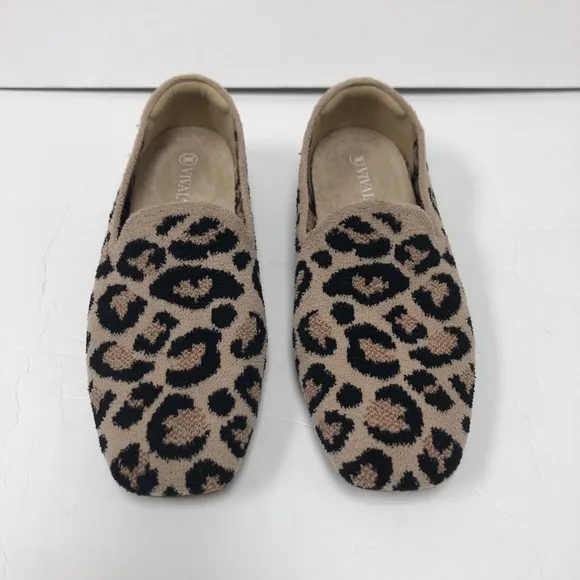 Vivaia Terry Leopard Brown Camel Women Flat Loafers Size 5 (35 Euro) NWOB