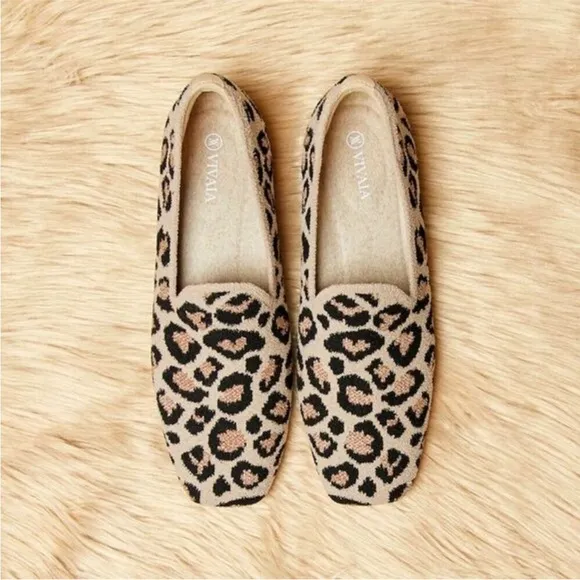 Vivaia Terry Leopard Brown Camel Women Flat Loafers Size 5 (35 Euro) NWOB