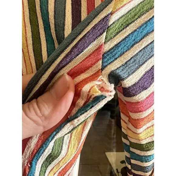 Vtg 70's Ethnic Bohemian Hippy Rainbow Stripe Dress Small Flaw Pls Read.       Q