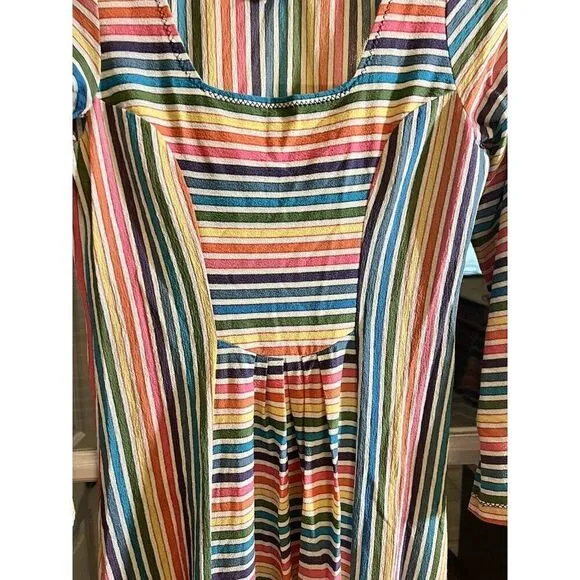 Vtg 70's Ethnic Bohemian Hippy Rainbow Stripe Dress Small Flaw Pls Read.       Q