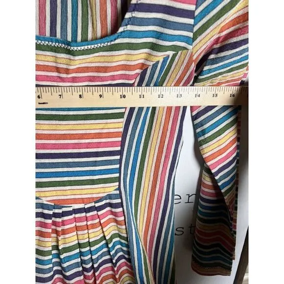 Vtg 70's Ethnic Bohemian Hippy Rainbow Stripe Dress Small Flaw Pls Read.       Q