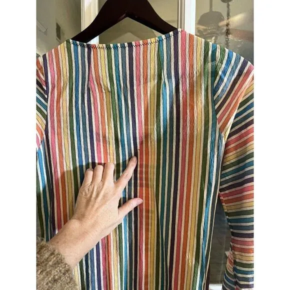 Vtg 70's Ethnic Bohemian Hippy Rainbow Stripe Dress Small Flaw Pls Read.       Q