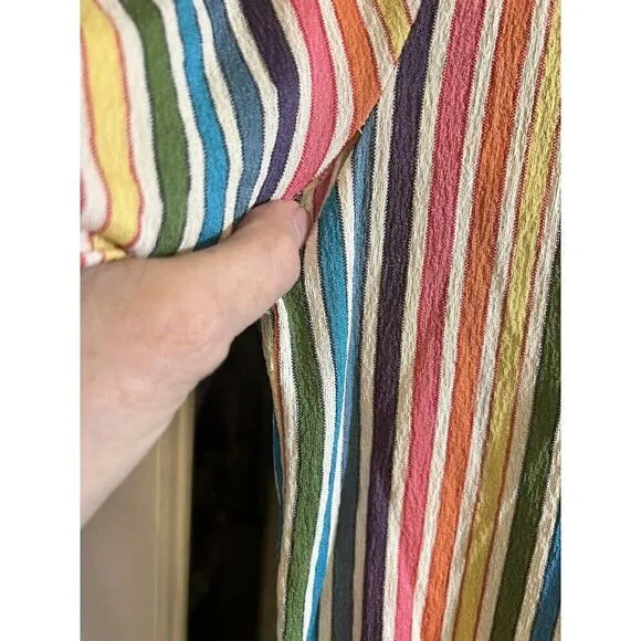 Vtg 70's Ethnic Bohemian Hippy Rainbow Stripe Dress Small Flaw Pls Read.       Q