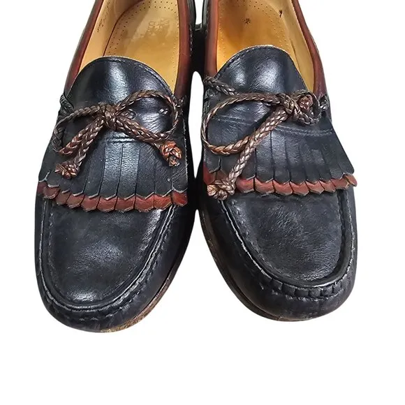 VTG Allen Edmonds Men Black Brown Leather Woodstock Loafers Sz 8.5D Quiet Luxury
