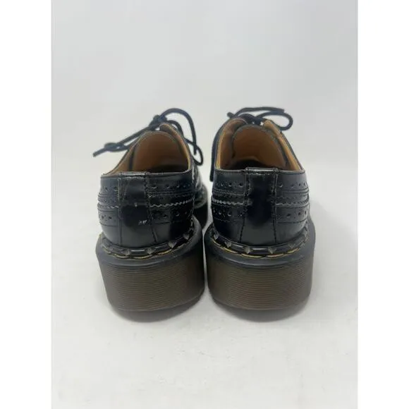 Vtg Dr Doc Martens Wing‎ Tip Shoes Brogue Men US 3 Black 90s Chunky Platform 90s