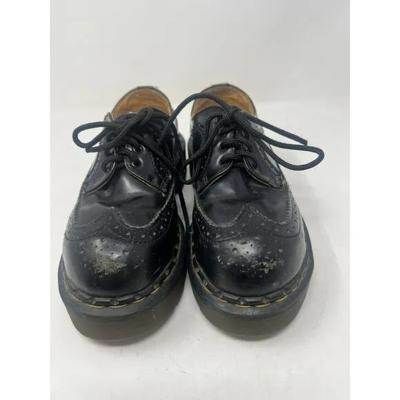 Vtg Dr Doc Martens Wing‎ Tip Shoes Brogue Men US 3 Black 90s Chunky Platform 90s