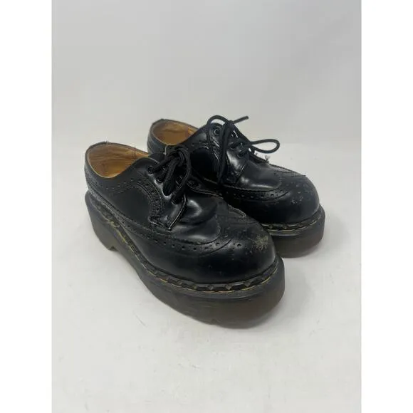 Vtg Dr Doc Martens Wing‎ Tip Shoes Brogue Men US 3 Black 90s Chunky Platform 90s