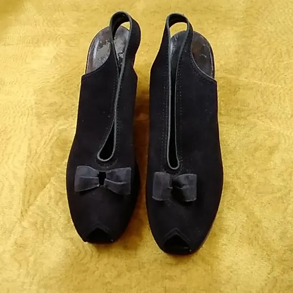 VTG, I.MILLER SUEDE HANDMADE WOMEN'S SHOES 7 BLACK HEELS