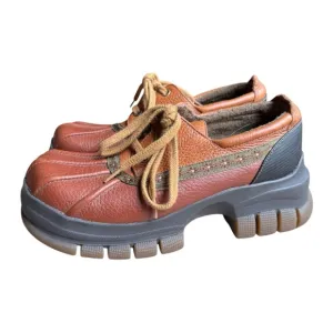 VTG Report Alpine Shoes Womens 6.5 Duck Style Lug Sole Chunky Y2K Leather