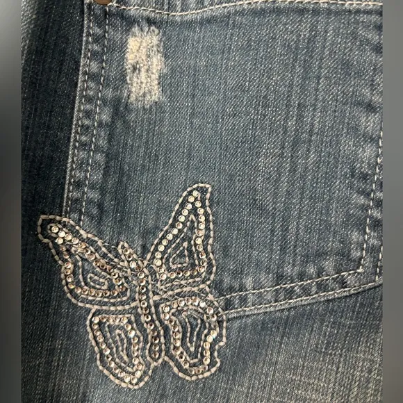 Vtg Y2K Frankie B Jeans Women's 6 Blue Denim Butterfly Low Rise Flared Leg