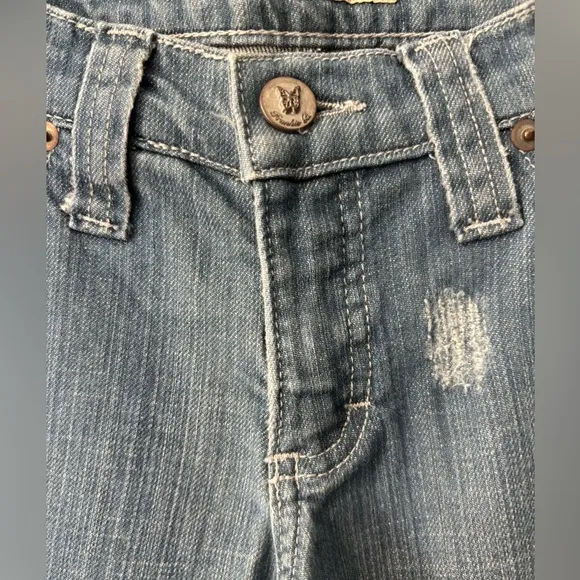 Vtg Y2K Frankie B Jeans Women's 6 Blue Denim Butterfly Low Rise Flared Leg