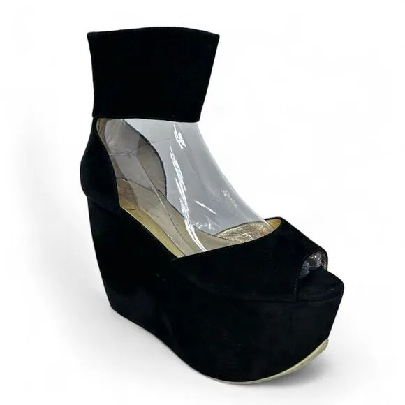 Walter Steiger Paris Camoscio Black Suede Platform  Shoes EU 37.5/US 7 Dramatic