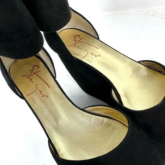 Walter Steiger Paris Camoscio Black Suede Platform  Shoes EU 37.5/US 7 Dramatic