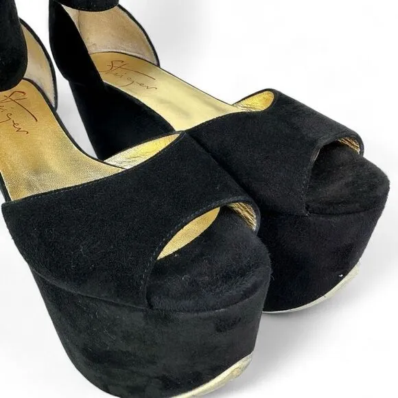 Walter Steiger Paris Camoscio Black Suede Platform  Shoes EU 37.5/US 7 Dramatic