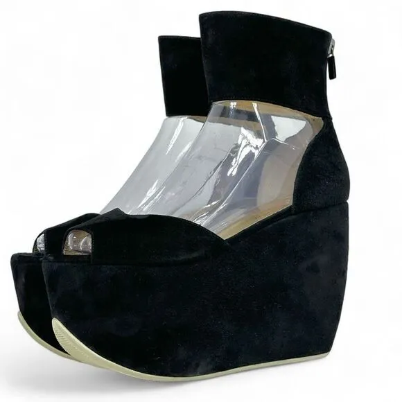 Walter Steiger Paris Camoscio Black Suede Platform  Shoes EU 37.5/US 7 Dramatic