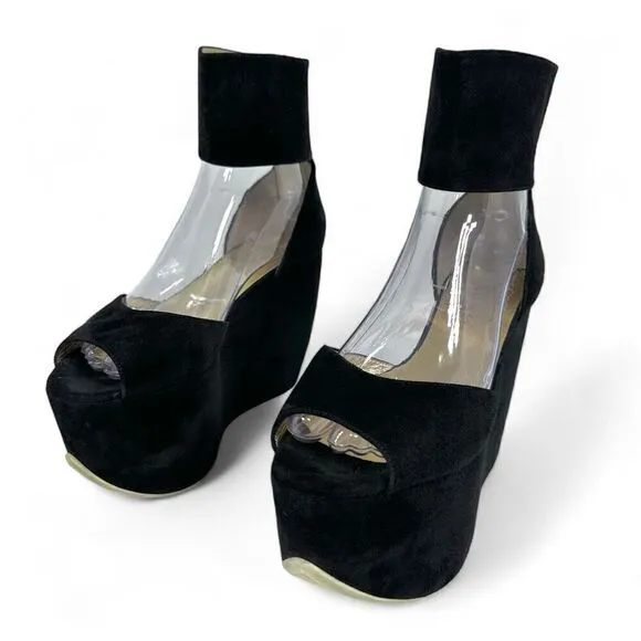 Walter Steiger Paris Camoscio Black Suede Platform  Shoes EU 37.5/US 7 Dramatic