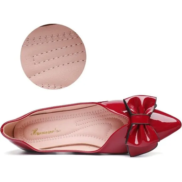 Wambhc Flat Shoes Women Red Artificial lacquer leather upper and sole Shoes