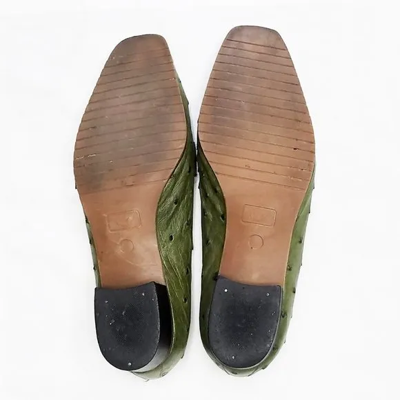 Wilkes Bashford  Army Green Heel Ostrich Leather Penny Loafers Shoes
