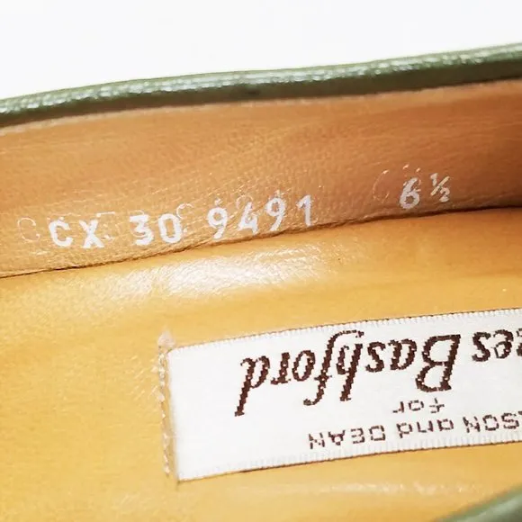 Wilkes Bashford  Army Green Heel Ostrich Leather Penny Loafers Shoes
