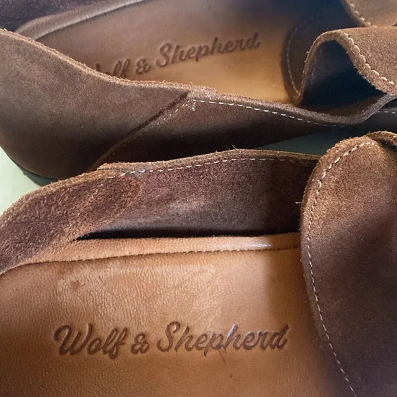 Wolf &amp; Shepherd Men’s Brown Soft Suede Leather Penny Loafers Slip On Shoes Sz 8