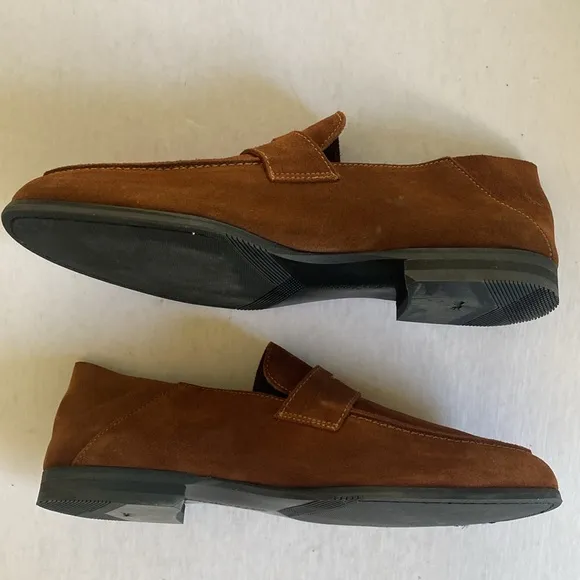 Wolf &amp; Shepherd Men’s Brown Soft Suede Leather Penny Loafers Slip On Shoes Sz 8