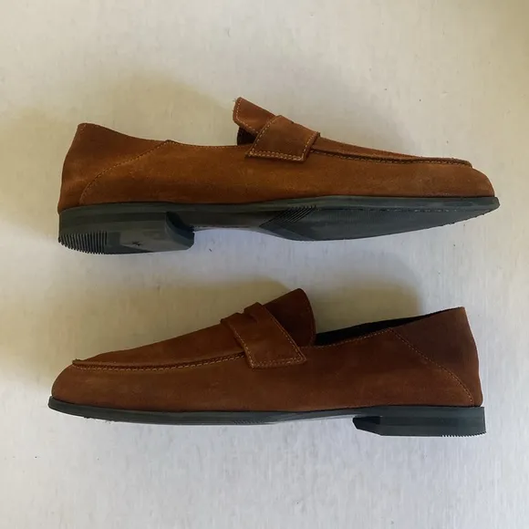 Wolf &amp; Shepherd Men’s Brown Soft Suede Leather Penny Loafers Slip On Shoes Sz 8