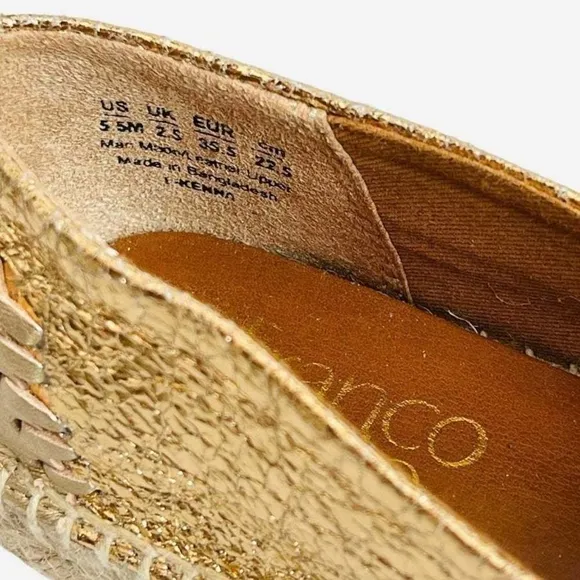 Women Shoes FRANCO SARTO Kenna Slip On Espadrilles Gold Crinkle Loafer Flats