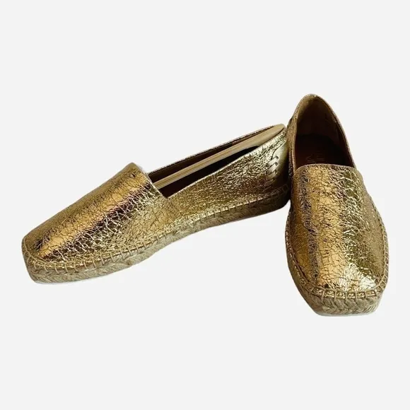 Women Shoes FRANCO SARTO Kenna Slip On Espadrilles Gold Crinkle Loafer Flats
