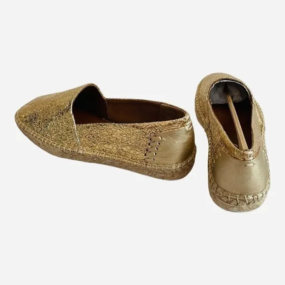 Women Shoes FRANCO SARTO Kenna Slip On Espadrilles Gold Crinkle Loafer Flats