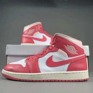 Womens 11.5 Mens 10 Nike Air Jordan 1 Mid Pink White Basketball Shoes BQ6472-186