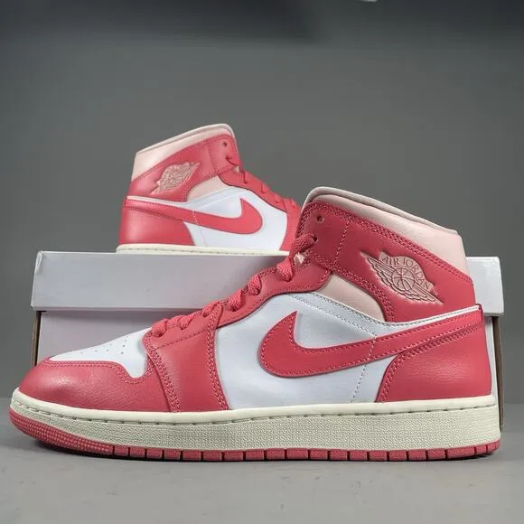 Womens 11.5 Mens 10 Nike Air Jordan 1 Mid Pink White Basketball Shoes BQ6472-186