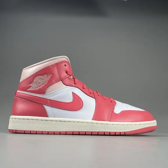 Womens 11.5 Mens 10 Nike Air Jordan 1 Mid Pink White Basketball Shoes BQ6472-186
