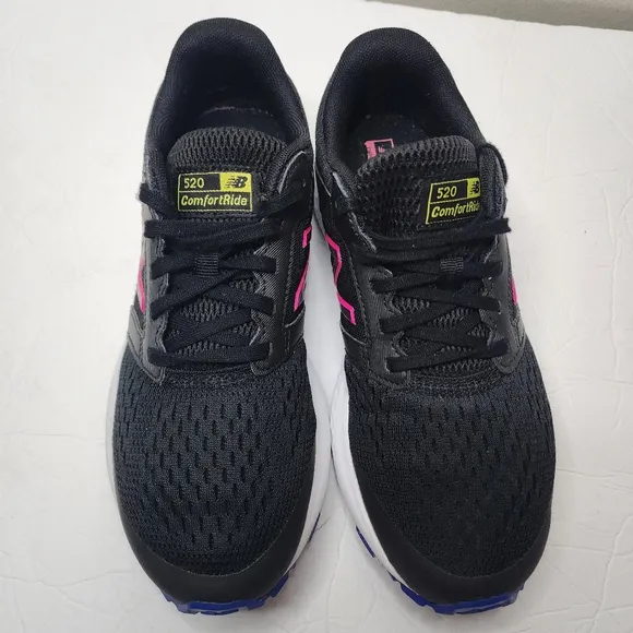 Womens 8 New Balance 520 Comfort Ride Athletic Shoes Black Pink Sneakers