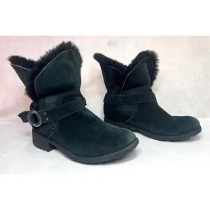 Women's 8 UGG Bodie Black Boots Fold Over Sheepskin Suede Shearling Lined