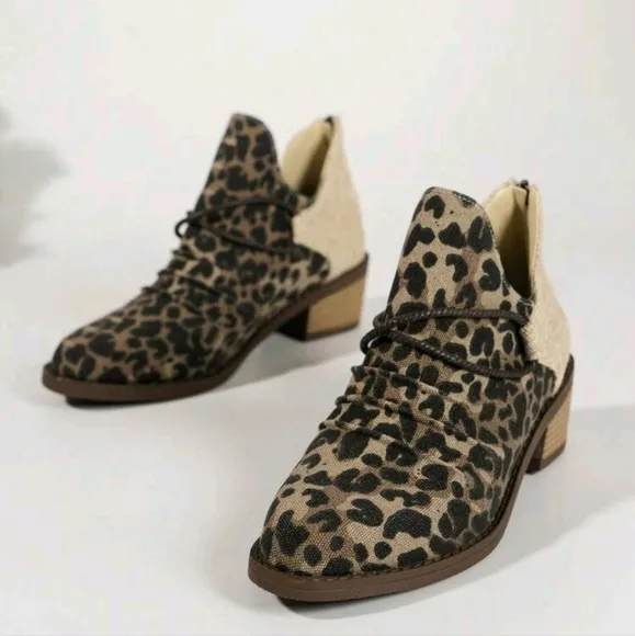 Women's Autumn Ankle Boots, Fashionable Color-Blocking Comfy Pointed Toe Chunky
