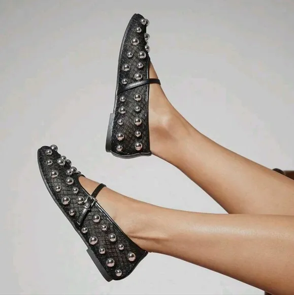 Women's Black Pu Riveted Closed Square Toe Dress Shoes